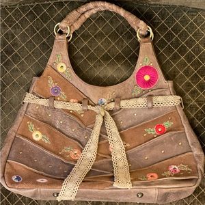 Consuela Leather Suede Purse with Embroidery